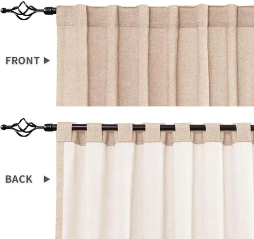 Vista 2 de JINCHAN cortinas de mezcla de lino para sala de estar, con bolsillo para cortinero y trabillas traseras, paneles para dormitorio y puerta de patio