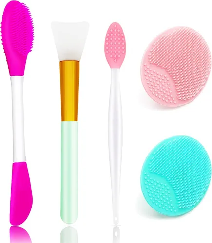 Juego de 5 cepillos de silicona para limpieza de labios y cara y 2 cepillos faciales exfoliantes para hombres y mujeres
