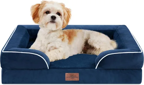 Vista 244 de Comfort Expression - Cama ortopédica para perros pequeños, 20 x 14 pulgadas, cama impermeable y de apoyo de espuma con cojines removibles, sofá