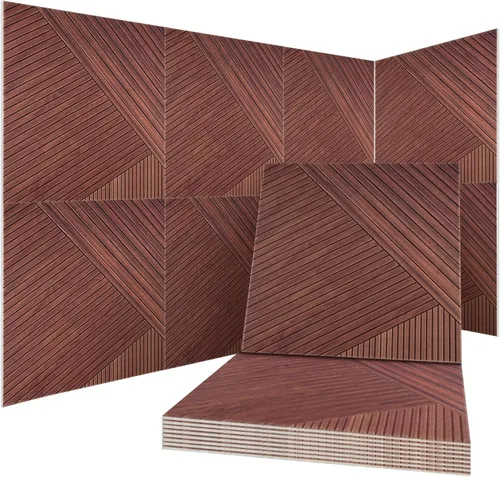 Vista 18 de Paquete de 8 paneles acústicos de pared, paneles de espuma a prueba de sonido con patrón de madera para paredes, paneles acústicos decorativos