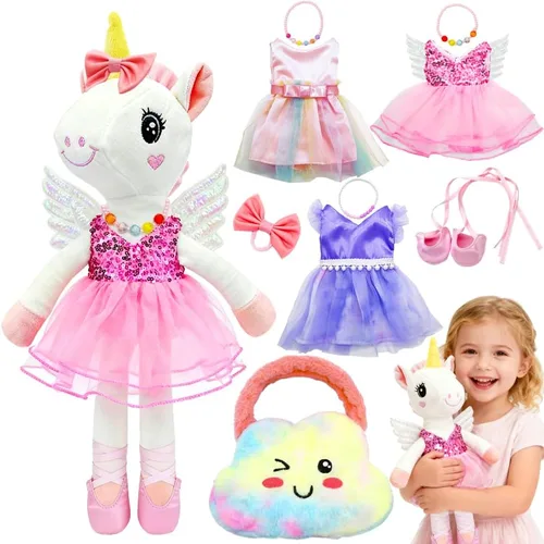 Juguetes de bailarina unicornio para niñas de 4 a 6 años, juego de muñecas de peluche de unicornio, set de 3 muñecas de princesa de ballet para