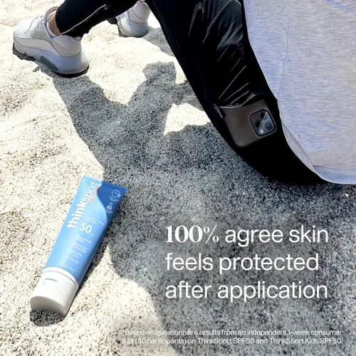 Vista 3 de Think Sport SPF 50 - Protector solar mineral seguro y natural para deportes y uso activo, crema solar resistente al agua, protección solar UVA/UVB