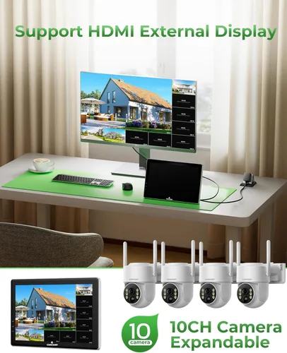 Vista 7 de CAMCAMP Solar Security Cameras Outdoor Wireless with 10" 10CH Monitor, 2 Cam-Kit, No Subscription, Solar-Powered, Home Security Cameras System with