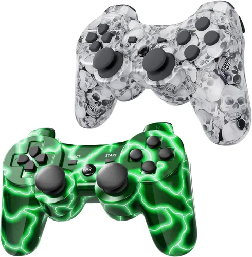 Vista 7 de Wireless Controller for PS-3 Motion Sense Double Vibration Upgraded Gaming Remote for Play 3 with Charging Cord (Black and Red)