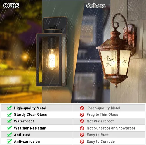 Vista 4 de Paquete de 2 lámparas de pared para exteriores, faroles impermeables y modernos, dispositivos de iluminación para porche, con casquillo E26