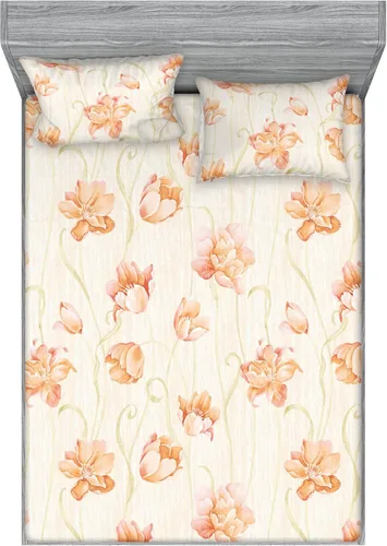 Vista 24 de Ambesonne Floral Fitted Sheet & Pillow Sham Set, Surreal Art Abstract Style Daisy Ornament with Dreamy Vibe Symmetric Print, Decorative Printed 3