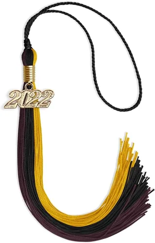 Vista 147 de Endea - Borla de graduación de triple color con gota de fecha dorada (negro/dorado/granate, 2020)