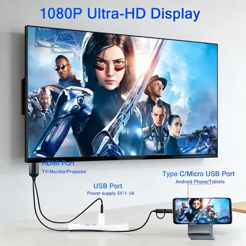 Vista 2 de KAMING Cable HDMI 2 en 1 USB tipo C/Micro USB Android a TV, adaptador MHL a HDMI, 1080P HD HDTV duplicación y cable de carga para la mayoría