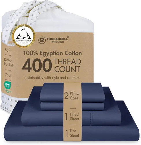 Vista 27 de Threadmill Juego de sábanas de algodón egipcio tamaño individual, sábanas 100% algodón egipcio certificado para cama de tamaño individual, juego
