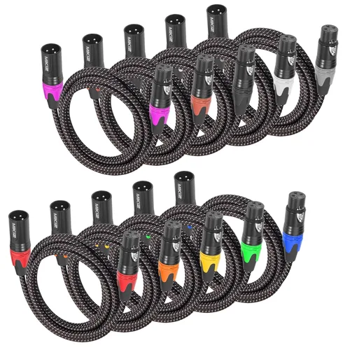 Vista 7 de Cables XLR de 1 pie, paquete de 2 cables de conexión cortos antienredos trenzados de 3 pines XLR macho a hembra para micrófono DJ