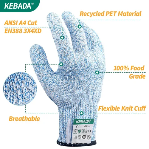 Vista 3 de Guantes resistentes al corte Kebada, guantes a prueba de cortes de grado alimenticio para cocina, protección de seguridad ANSI A4, ideales
