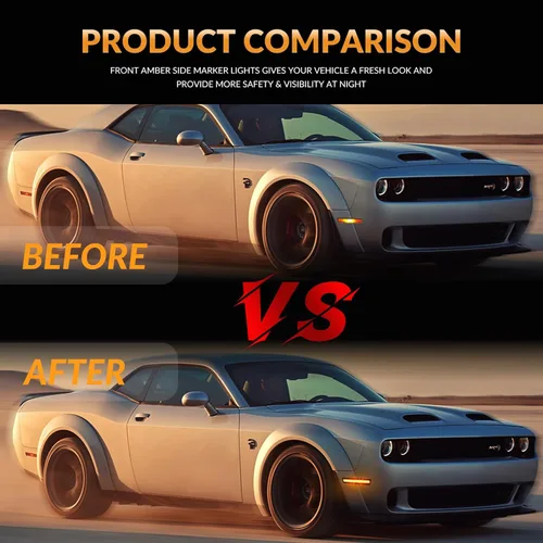 Vista 4 de Luces LED de señalización lateral para parachoques delantero, lámparas de señal de estacionamiento ámbar para Dodge Challenger 2015-2023, lente