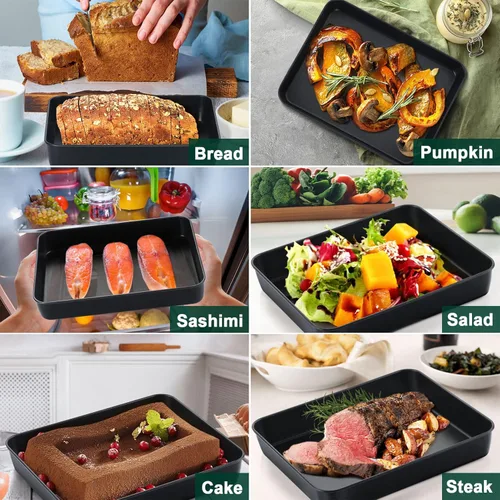 Vista 6 de P&P CHEF Molde para horno tostador con tapa, bandeja rectangular antiadherente para hornear y asar, núcleo de acero inoxidable y cubierta