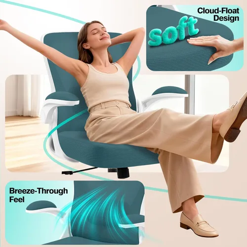 Vista 6 de AreShark Office Chair - Ergonomic Breathable Mesh Desk Chair with Adjustable Lumbar Support and Flip-up Armrests - Executive High Back Rolling