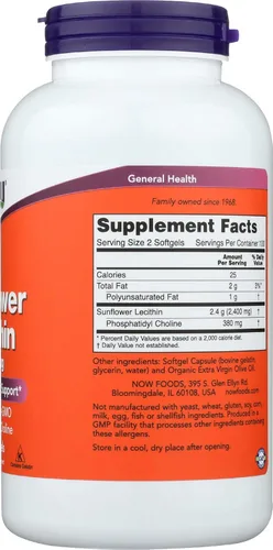 Vista 6 de NOW Foods Lecitina de girasol - Fosfatidilcolina - 1,200 mg (200 cápsulas blandas)