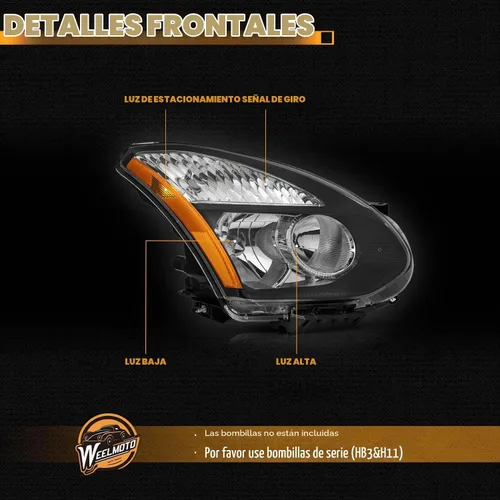 Vista 6 de WEELMOTO Conjunto de faros delanteros para Nissan Rogue/14-15 Rogue Select Lente 3-Clear I Carcasa Negra I Reflector Ámbar