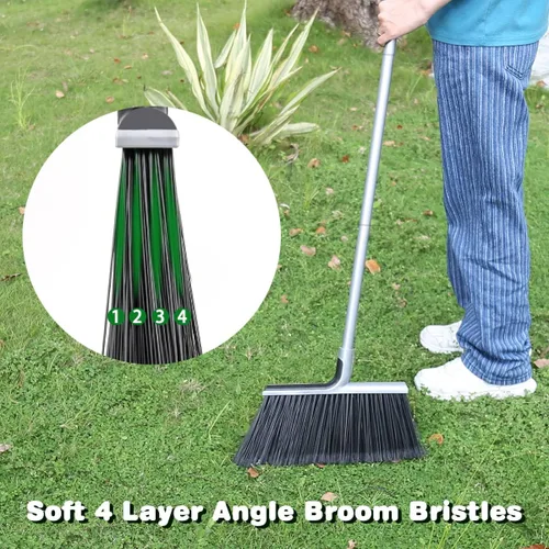 Vista 3 de Escoba para interiores y exteriores para limpieza de suelos con mango largo de 58 pulgadas, escobas angulares resistentes para el hogar, garaje