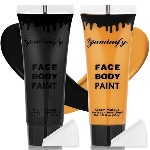 Vista 13 de Kit de maquillaje de Halloween de pintura facial roja, diadema de cuernos de diablo para mujer, pintura de cuerpo rojo a base de agua de 1.01 onzas