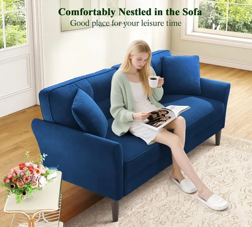 Vista 6 de Sofá biplaza de 69 pulgadas, sofás pequeños de terciopelo para espacios pequeños, sofás de dos plazas con 2 almohadas, sofás de dos plazas