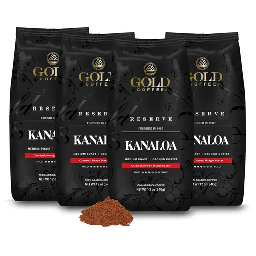 Vista 14 de Gold Coffee Kanaloa Premium House Blend, tostado medio, grano entero 100% café arábica 1 libra