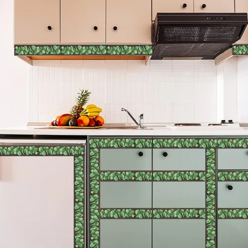 Vista 3 de Outus Calcomanías bohemias de eucalipto para tablón de anuncios, borde y hojas tropicales, decoración de pared (estilo vivo, 59 pies)