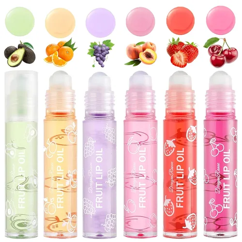 Vista 2 de Juego de 6 aceites labiales con bolas rodantes, bálsamo labial hidratante de larga duración, juego de brillo labial roll-on para labios, maquillaje