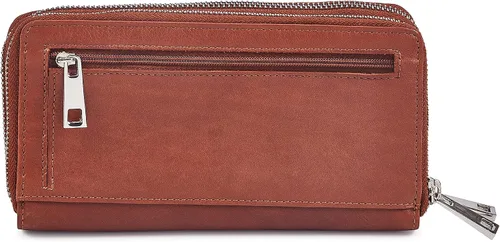Vista 2 de Cartera de piel auténtica para mujer, con doble cremallera alrededor de la protección RFID, Bronceado