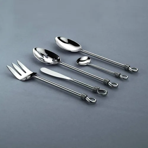 Vista 2 de Gourmet Settings Juego de cubiertos de metal pulido de 5 piezas, utensilios de cocina de acero inoxidable, cuchillo/tenedor/cucharas