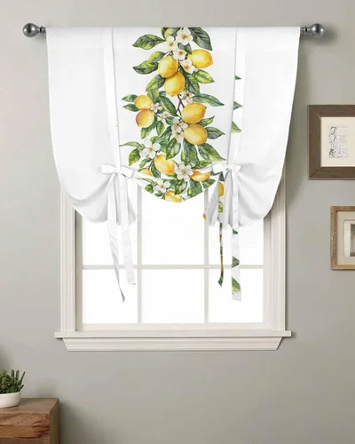 Vista 2 de Cortina de ventana con diseño de hojas verdes limón amarillas, cortinas ajustables de 34 x 45 pulgadas para sala de estar, dormitorio, cafetería