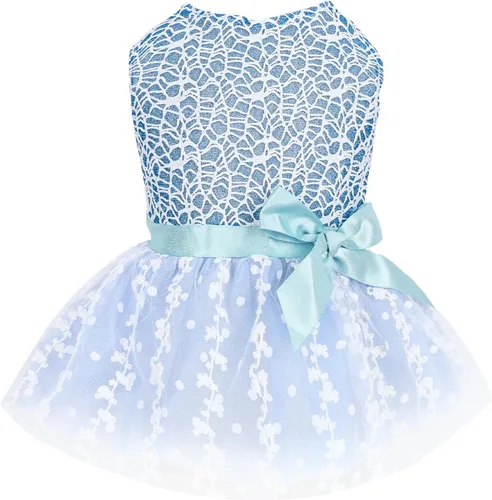 Vista 9 de CuteBone Vestido de cumpleaños para perro niña, falda de cachorro, tutú para gato, traje de boda, ropa de fiesta para mascotas para perros pequeños