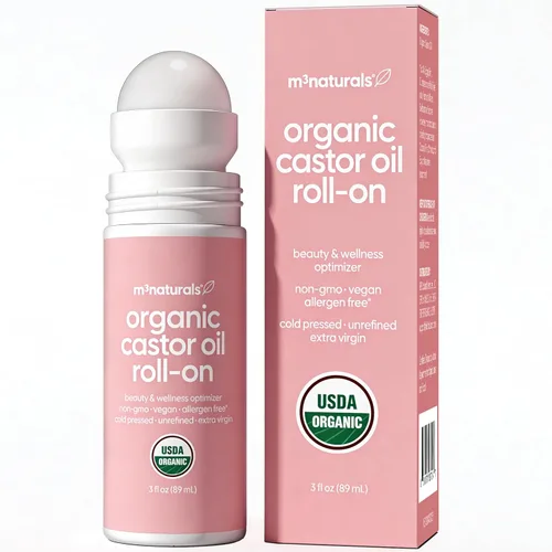 Aceite de ricino orgánico prensado en frío, tratamiento nutritivo roll-on | Sin hexano, idea orgánica USDA para cabello, piel y cejas | Aplicador