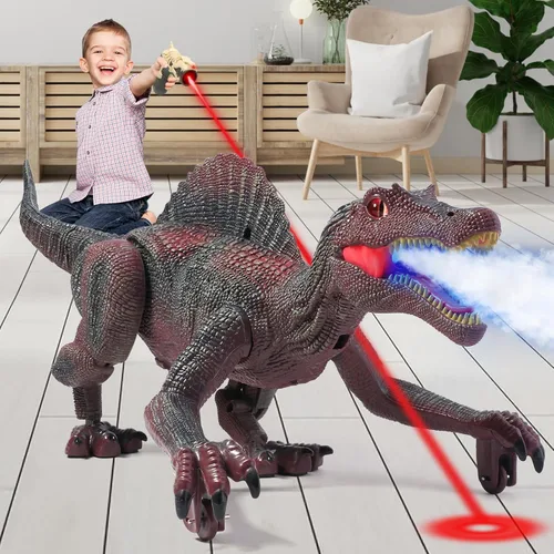 Vista 7 de Mini Tudou Juguetes de Dinosaurio con Control Remoto, Juguete de Dinosaurio Robot Caminante RC con Control Remoto de Persecución de Luz, Rociado