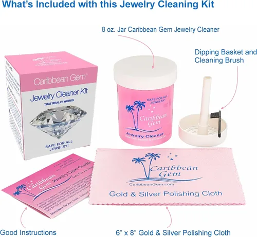 Vista 2 de All Purpose Jewelry Cleaner Kit w8oz Cleaning Solution, Basket & Brush - Jewelry Cleaner Kit for Gold, Silver, Diamonds, Rings, Gems & Precious