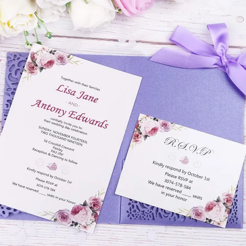 Vista 3 de ponatia 20 tarjetas de invitaciones de boda de 3 pliegues de 5 x 7 pulgadas con sobres y cintas para bodas, despedidas de soltera, compromiso