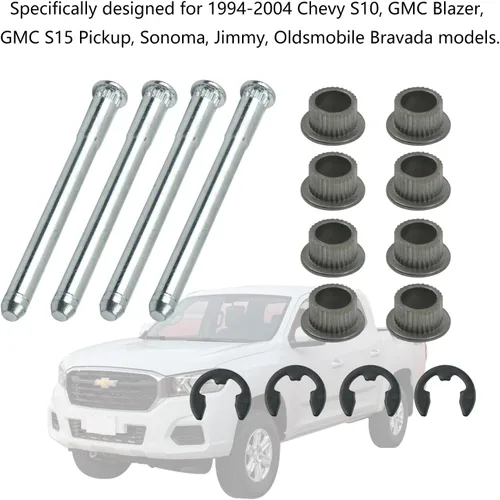 Vista 3 de Kit de 2 pobres de bisagra de puerta cromada y kits de bujes compatibles con Chevy S10 GMC Blazer GMC S15 Pickup Sonoma Jimmy Oldsmobile Bravada