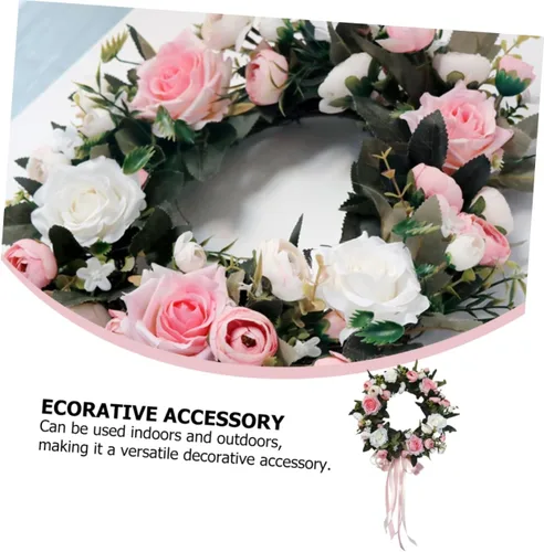 Vista 7 de NOLITOY Artificial Rose Wreath Wall Hanging Fashion Rose Ring Decor for Home Wedding