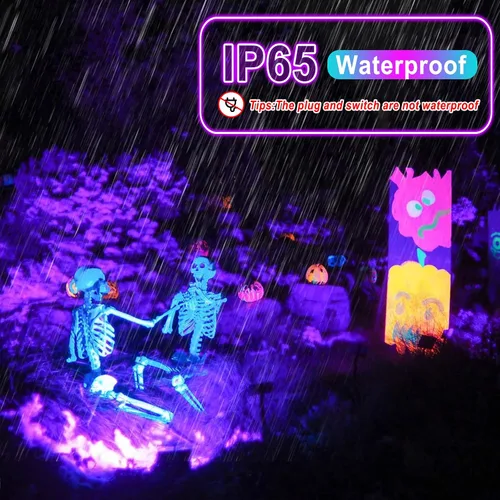 Vista 4 de Paquete de 2 luces negras de 100 W, luz negra LED con enchufe e interruptor de EE. UU., luces negras para brillar, sin fiesta, Halloween, pintura