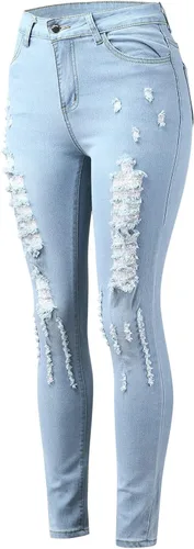 Vista 3 de Curvy High Waisted Trendy Jeans for Women Ripped Destroyed Sexy Slimming Straight Leg Butt Lifting Denim Pants