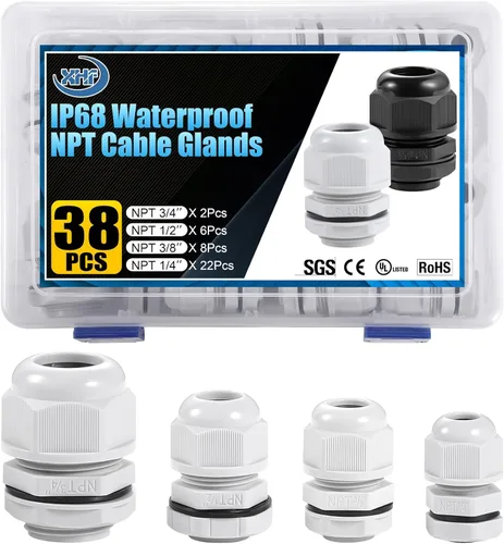 Vista 29 de Surtido de prensaestopas de nailon IP68, impermeable, con certificación UL y compatible con RoHS, 20 piezas, alivio de tensión de cable de 1/4 Negro