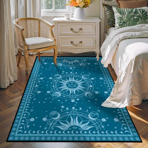 Vista 30 de Alfombra de Sol y Luna Boho Alfombras de Área Celestiales para Dormitorio Residencia Universitaria Sala de Estar Bohemia Oculta Creciente Solar