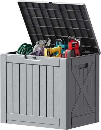 Vista 26 de Devoko - Caja de almacenamiento de 30 galones para terraza, resina impermeable, para exteriores y patio, banco con cerradura para herramientas