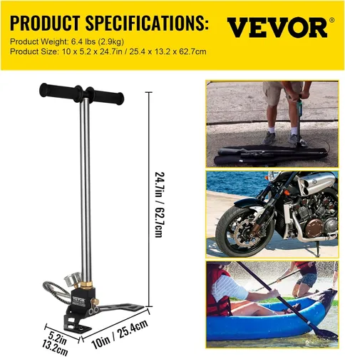 Vista 7 de VEVOR Bomba de aire PCP manual de alta presión 4500 PSI, bomba de mano de tres etapas, cámara PCP, plata