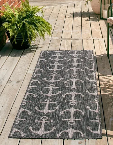 Vista 68 de Unique Loom - Alfombra octagonal de la colección Outdoor Coastal, estilo Ahoy (5 pies 3 pulgadas, azul/marfil)