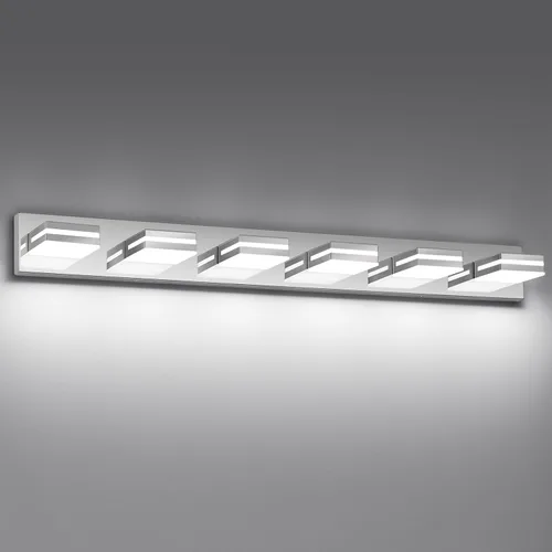 Vista 14 de Modernas luces LED pequeñas de baño, 3 luces, iluminación de pared acrílica dorada de metal, luces de tocador para baño sobre espejo de 6000 K de 16