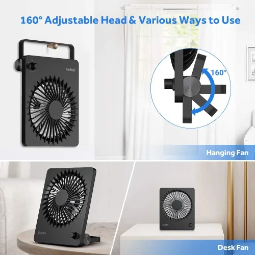 Vista 7 de EasyAcc Ventilador de escritorio con batería recargable, ventilador de viaje personal portátil de 5200 mAh, tiempo de funcionamiento máximo de 26