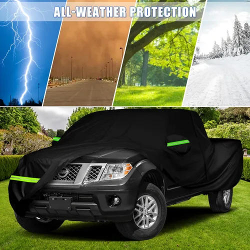 Vista 6 de Funda impermeable de repuesto para camioneta Nissan Frontier Crew Cab cama de 5 pies, 6 capas para todo tipo de clima, cubierta de camión con puerta