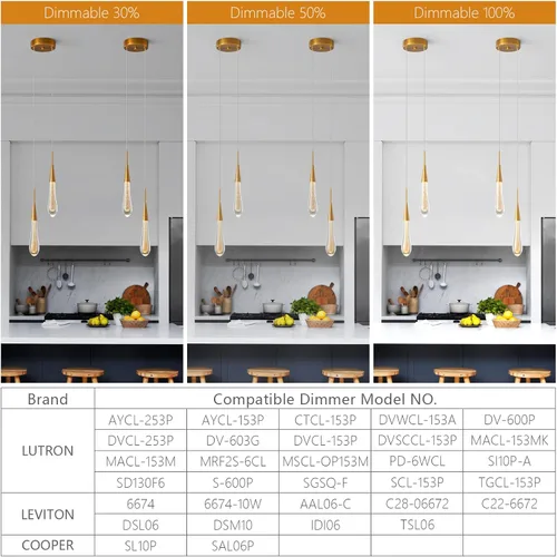 Vista 4 de LMQNINE Lámparas colgantes de cocina, regulables, LED, moderna, dorada, mini lámpara colgante de cristal de lágrima para cocina, isla, dormitorio