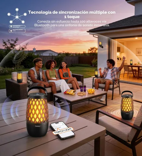 Vista 4 de Altavoces para exteriores, regalos para hombres, altavoz Bluetooth con luces, multisincronización, hasta 100 altavoces, emparejamiento automático
