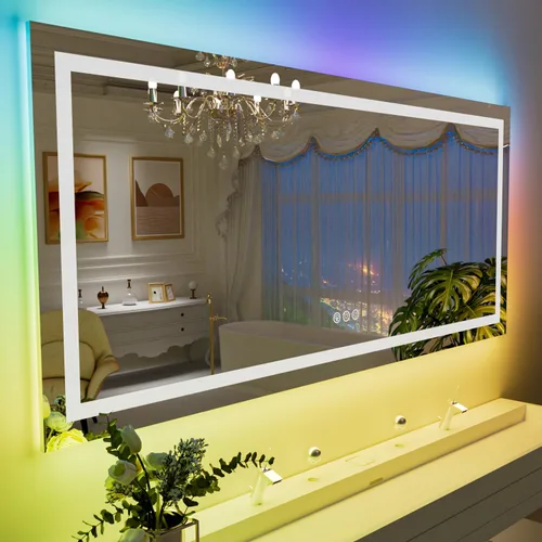 Vista 37 de LOAAO Espejo de baño LED de 72 x 32 pulgadas con luces, antiniebla, regulable, retroiluminado + iluminado frontal, espejo de tocador de baño