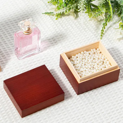 Vista 9 de Caja de madera pequeña vintage con tapa, 2 piezas de 3.74 x 3.35 x 2.36 pulgadas, cajas de madera rústica para manualidades, pasatiempos